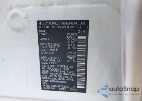 2016 Nissan Rogue Sv z USA, uszkodzony, nr VIN KNMAT2MT6GP656605